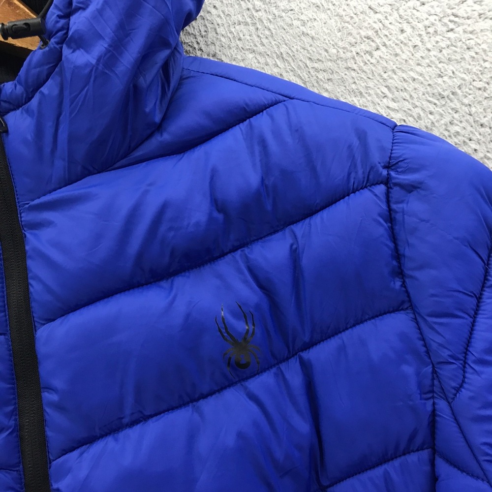 Spyder Jacket Men Large Blue Puffer Thermo Hydro Pro Web Insulated Hood Gorpcore - Picture 3 of 16